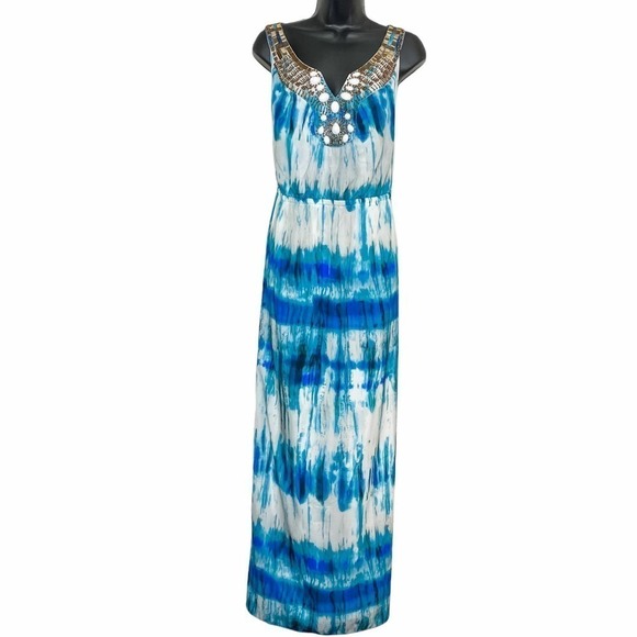 Lane Bryant Dresses & Skirts - LANE Bryant Blue & White Tie Dye Sleeveless Embellished Maxi Dress